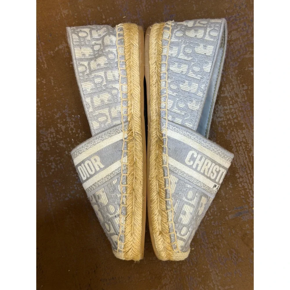 Christian Dior Granville Grey Oblique Embroidered Espadrilles Flats 40D CA0120